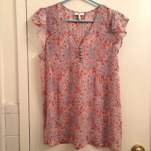 JOIE Pink Blue Floral Sheer Silk Blouse Top size XS
